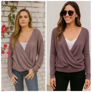 Soft Surroundings Purple Ribbed Wrap Surplice Sweater Top Size M